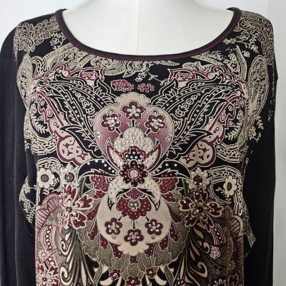 Blue Canyon 2X Paisley Embellished Rhinestone Y2K Black Goth Top - Picture 2 of 9